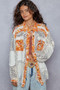 POL Floral Print Crochet Button Up Shirt