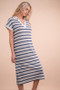 VERY J Oversized Collared Striped Knit Midi Dress