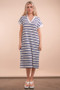 VERY J Oversized Collared Striped Knit Midi Dress