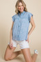 Lime 'N' Chili Mineral Wash Flutter Sleeve Button Down Shirt