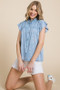 Lime 'N' Chili Mineral Wash Flutter Sleeve Button Down Shirt