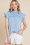 Lime 'N' Chili Mineral Wash Flutter Sleeve Button Down Shirt