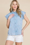 Lime 'N' Chili Mineral Wash Flutter Sleeve Button Down Shirt