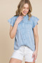 Lime 'N' Chili Mineral Wash Flutter Sleeve Button Down Shirt