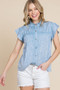 Lime 'N' Chili Mineral Wash Flutter Sleeve Button Down Shirt