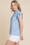 Lime 'N' Chili Mineral Wash Flutter Sleeve Button Down Shirt