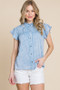 Lime 'N' Chili Mineral Wash Flutter Sleeve Button Down Shirt