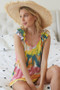 BiBi Circular Tie Dye Knit V Neck Top With Ruffle