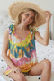 BiBi Circular Tie Dye Knit V Neck Top With Ruffle