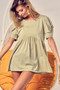 BiBi Cotton Span Knit With Puff Sleeve Baby Doll Top