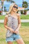 BiBi Leopard Print Woven Ribbon Detailed One Shoulder Tank