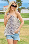 BiBi Leopard Print Woven Ribbon Detailed One Shoulder Tank