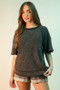 VERY J Full Size Mineral Washed Ribbed Knit Casual Top Plus Size
