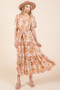 Mittoshop Floral Tie Waist Flutter Sleeve Tiered Dress