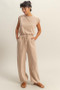 HYFVE Back Keyhole Round Neck Cap Sleeve Drawstring Jumpsuit