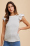 Annie Wear Ruffled Striped Round Neck Cap Sleeve Knit Top