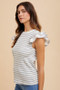 Annie Wear Ruffled Striped Round Neck Cap Sleeve Knit Top
