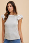 Annie Wear Ruffled Striped Round Neck Cap Sleeve Knit Top