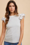 Annie Wear Ruffled Striped Round Neck Cap Sleeve Knit Top