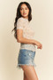 Davi & Dani Floral Mesh Mock Neck Short Sleeve Top