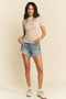 Davi & Dani Floral Mesh Mock Neck Short Sleeve Top