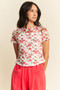 Davi & Dani Ribbon Short Sleeve Layered Mesh Top