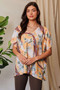 Davi & Dani Floral Printed V Neck Short Sleeve Loose Fit Top