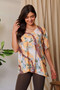 Davi & Dani Floral Printed V Neck Short Sleeve Loose Fit Top