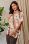 Davi & Dani Floral Printed V Neck Short Sleeve Loose Fit Top