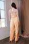 Davi & Dani Halterneck Tie Closure Smocked Bodice Jumpsuit