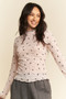 Davi & Dani Ribbon Bow Lace Hem Long Sleeve Mesh Layering Top