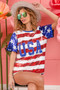 BiBi American Flag Theme USA Lettering Sequin Top