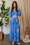 Davi & Dani Printed Smocking Waistband Ruffled Maxi Skirt