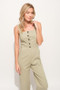 And The Why Square Neck Button Down Cropped Wide Leg Jumpsuit