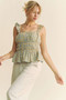 Davi & Dani Plaid Ruffled Strap Smocked Sleeveless Top