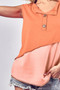 BiBi Color Block Contrast Stitching Buttoned Henley Top