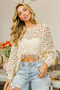 BiBi Dolman Sleeve Fringed Crochet Lace Cover Up