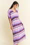 Davi & Dani Multi Color Wavy Tie Waist Flowy Sleeve Dress