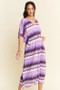 Davi & Dani Multi Color Wavy Tie Waist Flowy Sleeve Dress