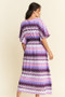 Davi & Dani Multi Color Wavy Tie Waist Flowy Sleeve Dress