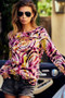 BiBi Print Tie Dye Rib Knit Top With Cut Out Neck