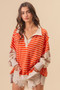BiBi Stripe Knit Loose Fit Top With Cut Edge Detail