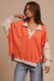 BiBi Stripe Knit Loose Fit Top With Cut Edge Detail