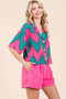 Mittoshop Chevron Print Short Sleeve Crop Shirt
