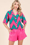 Mittoshop Chevron Print Short Sleeve Crop Shirt