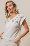 BiBi Slub Jersey Rhinestone V Neck Top
