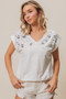 BiBi Slub Jersey Rhinestone V Neck Top