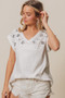 BiBi Slub Jersey Rhinestone V Neck Top