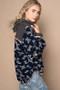 POL Butterfly Waffle-Knit Half Button Hooded Knit Top