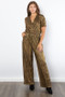Be Stage Surplice Short Sleeve Pleated Foil Jumpsuit